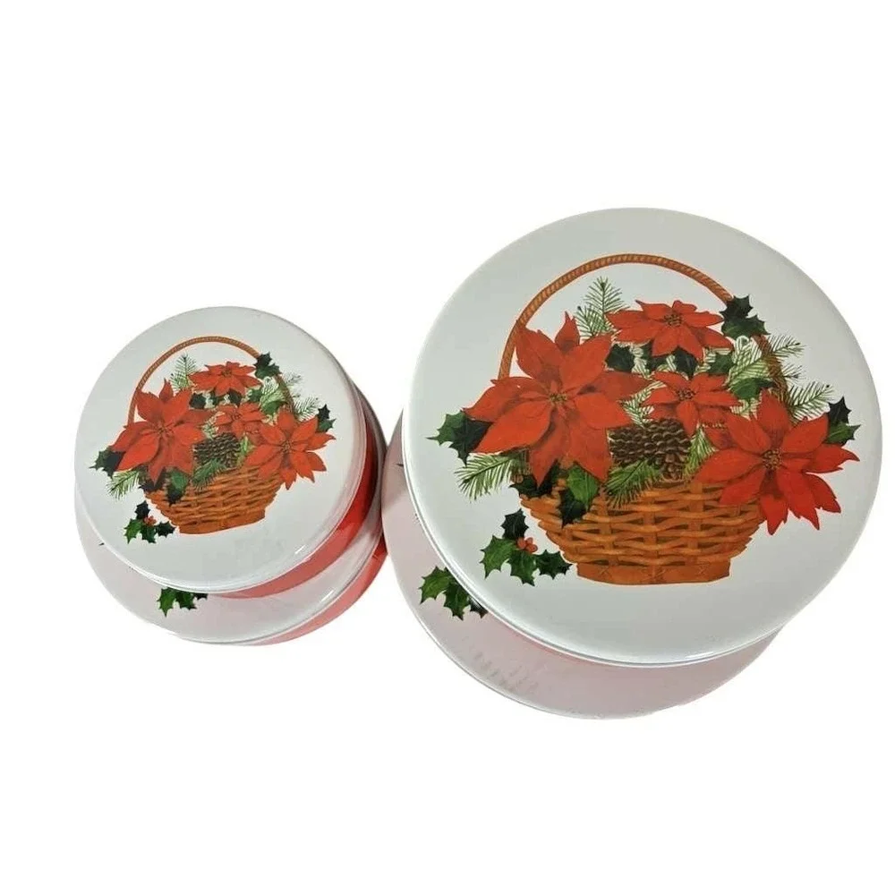 Vintage 90's Home Beautiful 4pc Nested Christmas‎ Holiday Poinsettia Cookie Tins